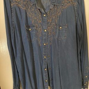 Embroidered western denim shirt